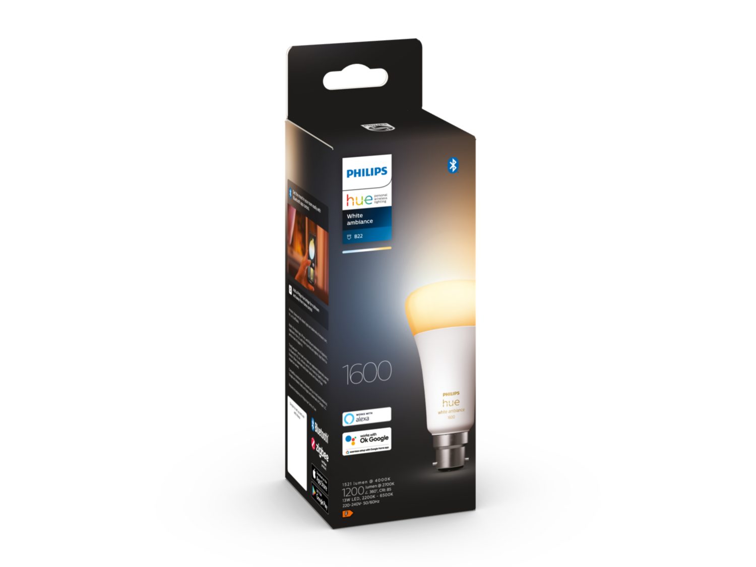 13W 1600lm B22 Dimmable White Ambiance Philips Hue A67 Globe